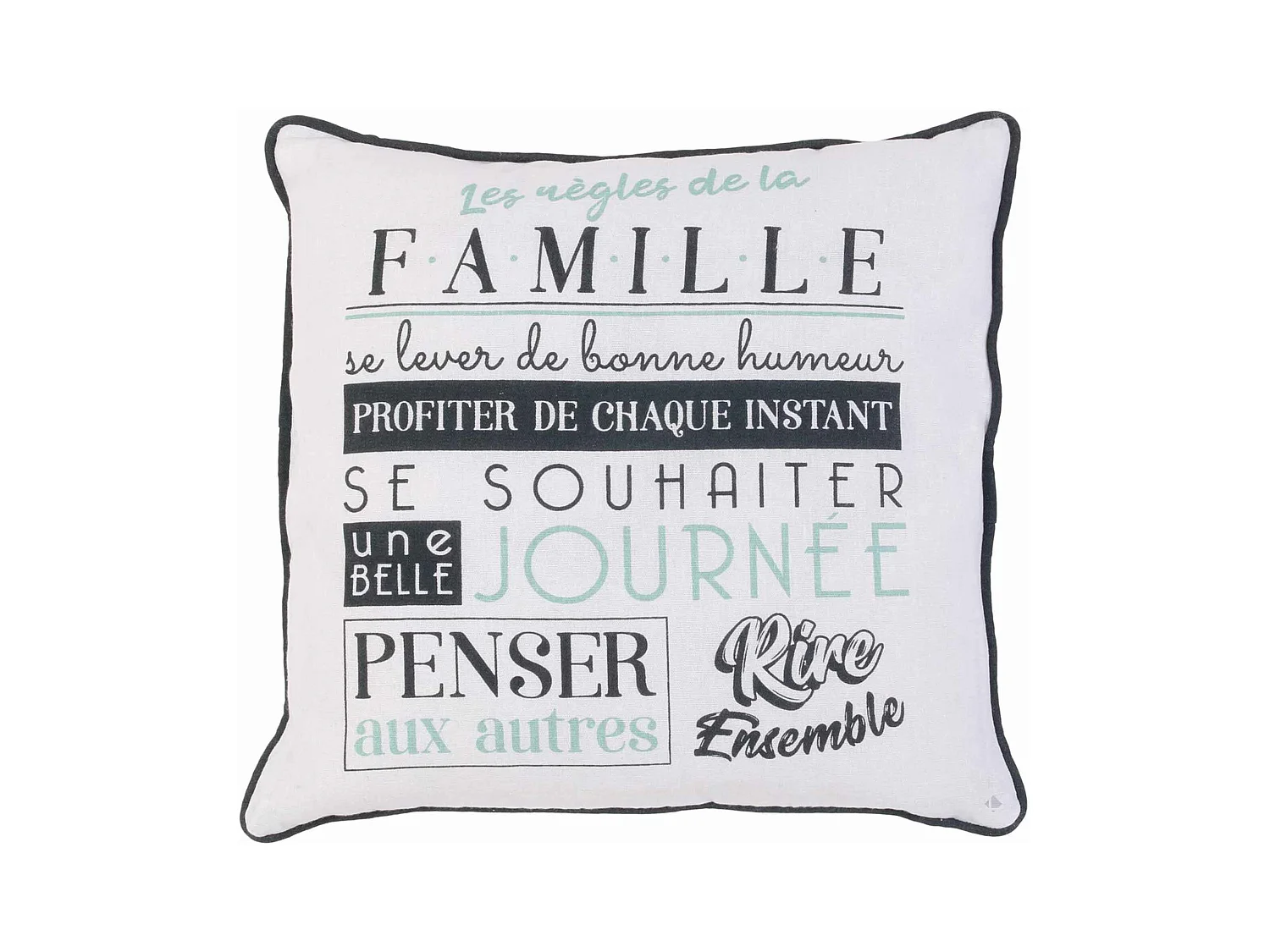 Coussin 40x40 cm EN FAMILLE Noir/Blanc Profiter de chaque instant