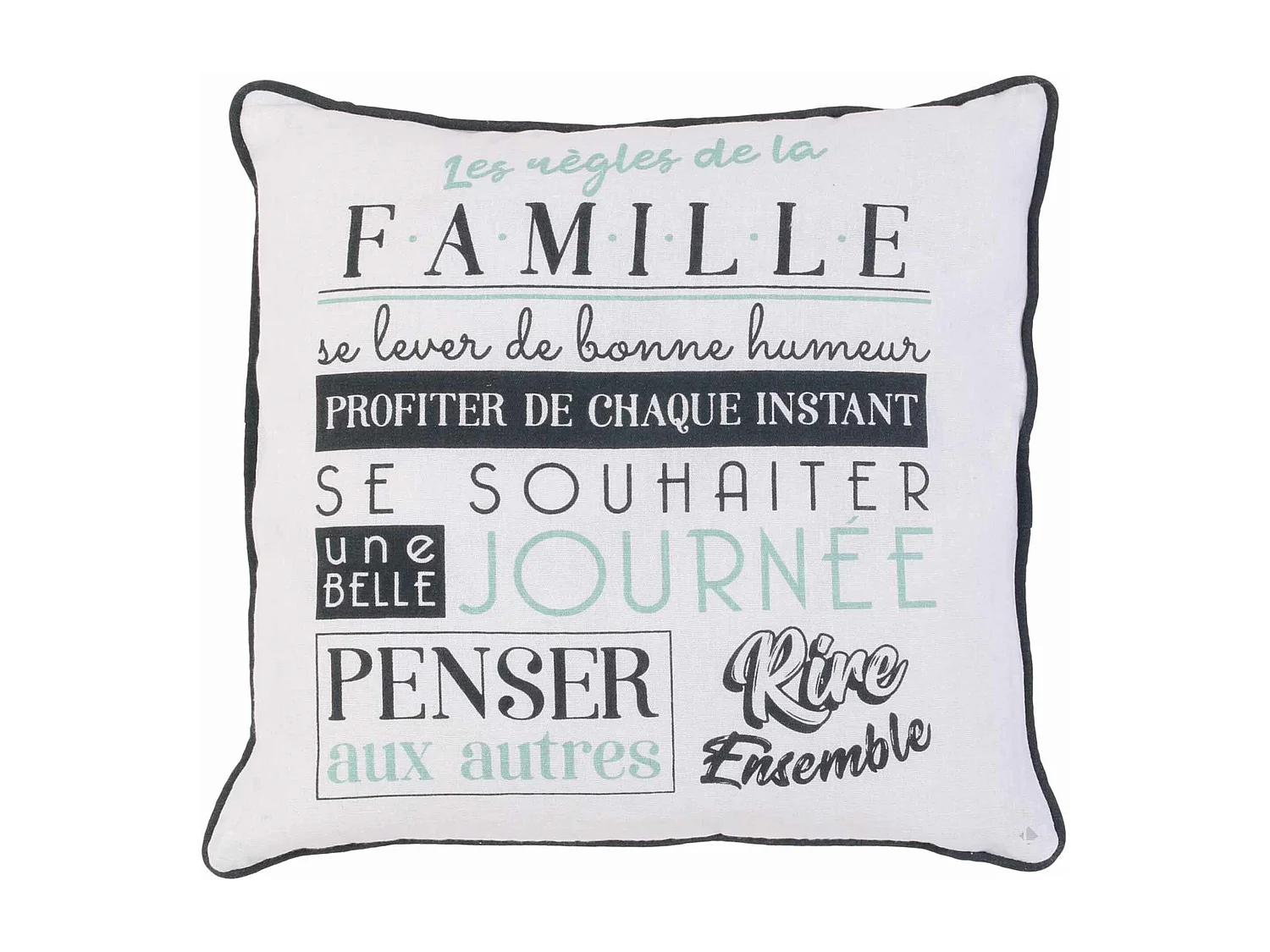 Coussin 40x40 cm EN FAMILLE Noir/Blanc Profiter de chaque instant
