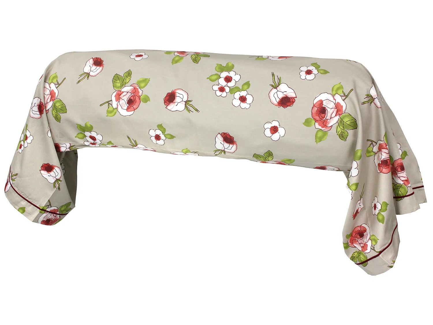 Taie de traversin 140x43 cm satin de coton ROSERAIE beige ficelle