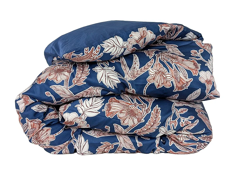 Housse de couette 200x200 cm satin de coton BOTANIC bleu Nuit