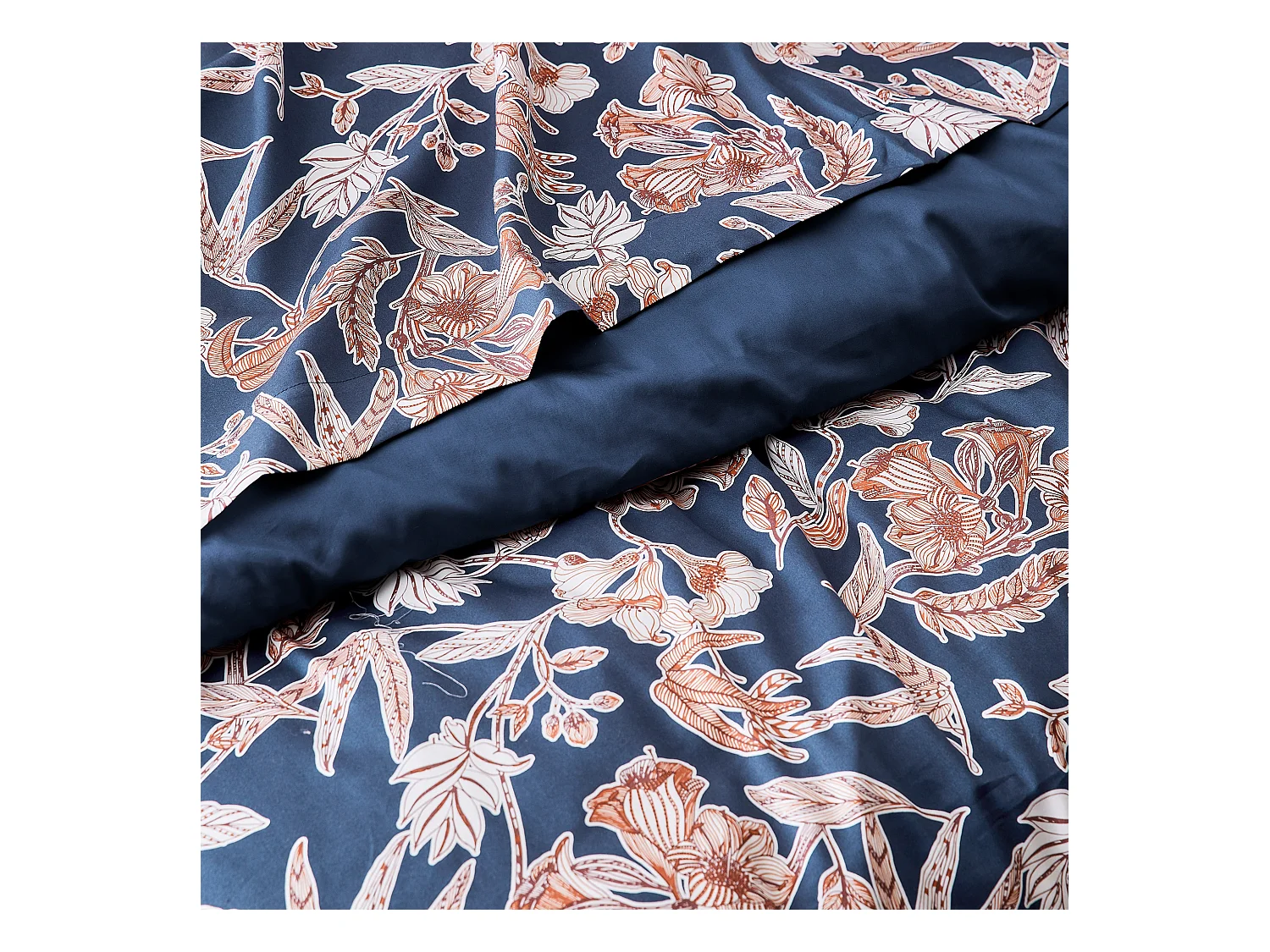 Housse de couette 200x200 cm satin de coton BOTANIC bleu Nuit