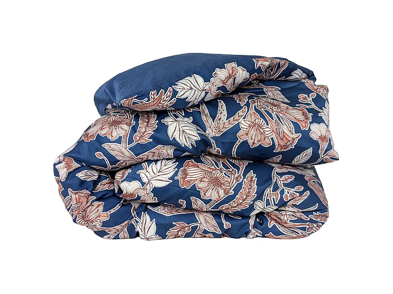 Housse de couette 240x220 cm satin de coton BOTANIC bleu Nuit