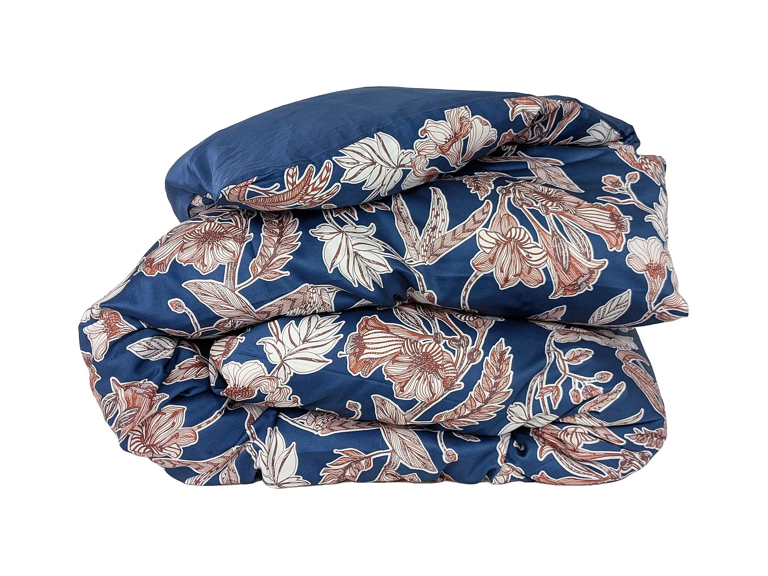 Housse de couette 240x220 cm satin de coton BOTANIC bleu Nuit