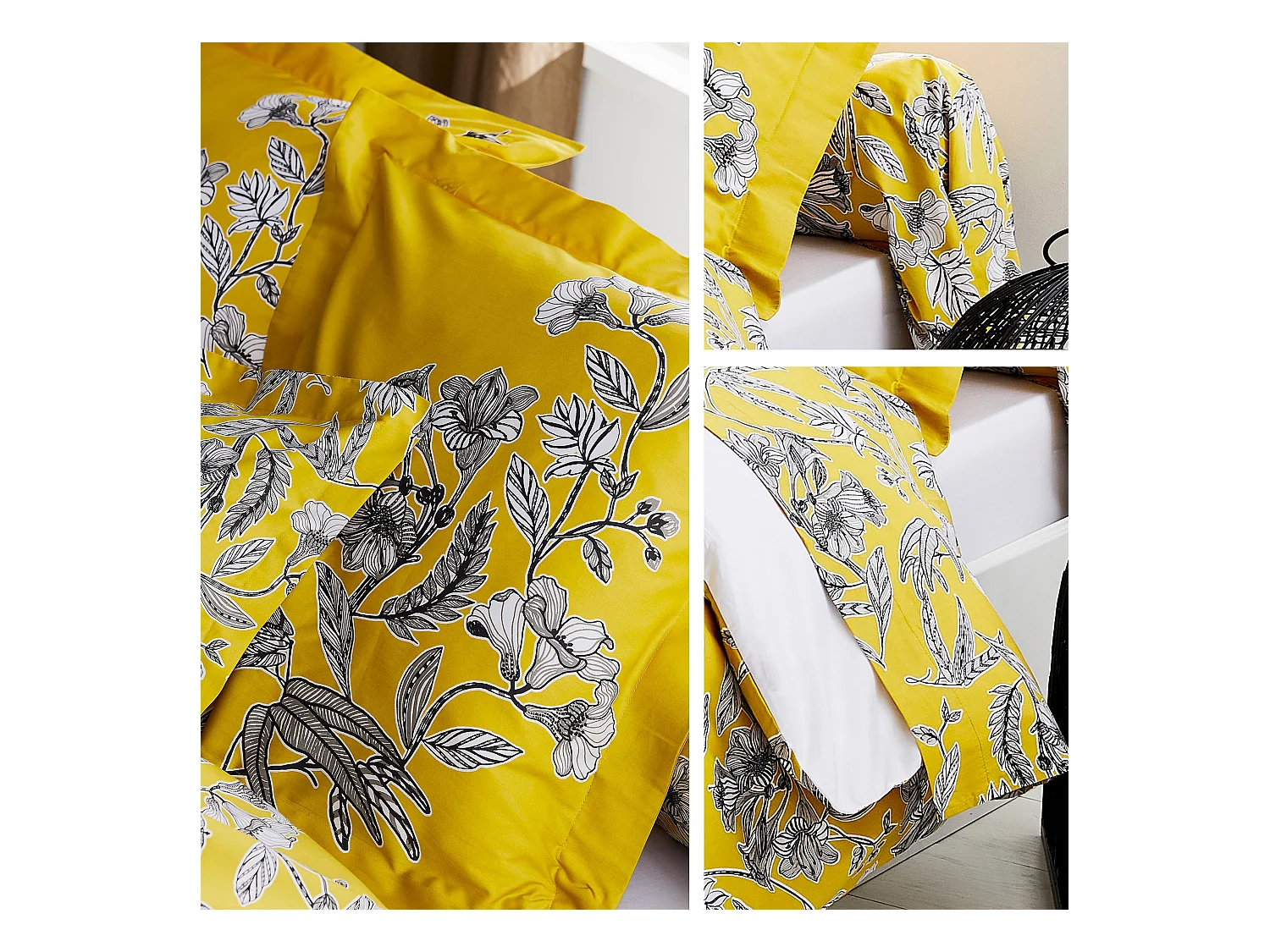 Housse de couette 140x200 cm satin de coton BOTANIC jaune soleil