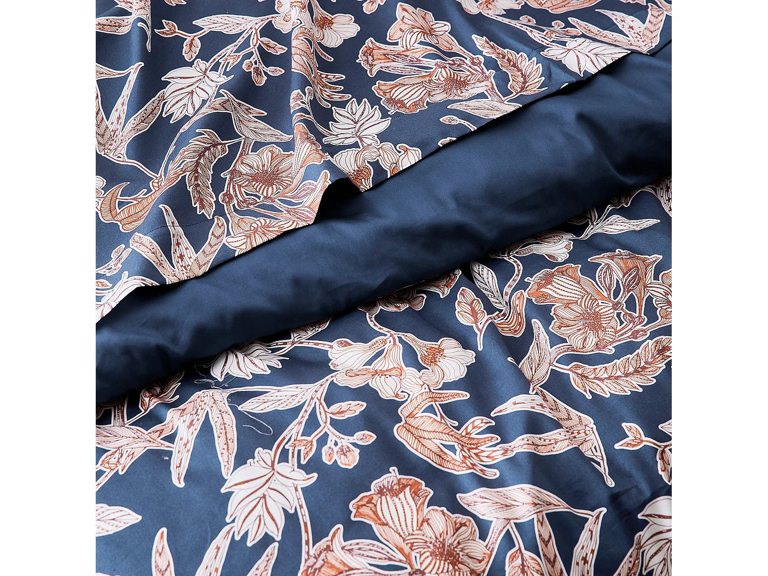 Housse de couette 140x200 cm satin de coton BOTANIC bleu Nuit