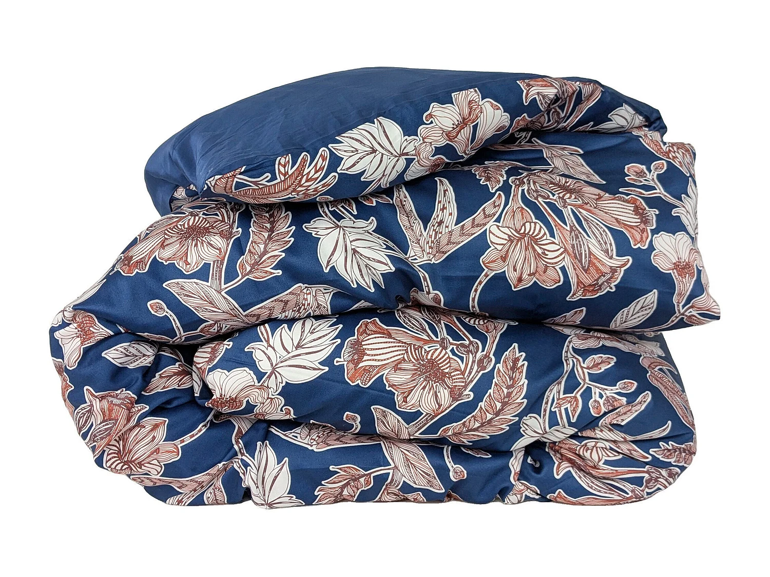 Housse de couette 140x200 cm satin de coton BOTANIC bleu Nuit