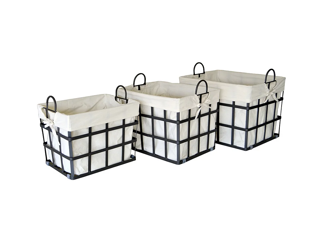 SET DE 3 PANIERS À LINGE EN MÉTAL 50 x 40 x 40 / 45 x 35 x 38 / 40 x 30 x 35