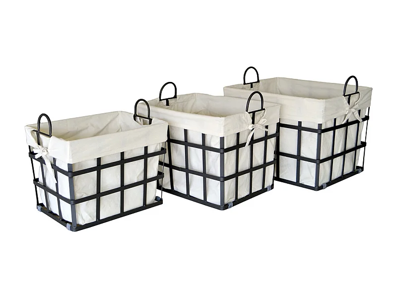 SET DE 3 PANIERS À LINGE EN MÉTAL 50 x 40 x 40 / 45 x 35 x 38 / 40 x 30 x 35