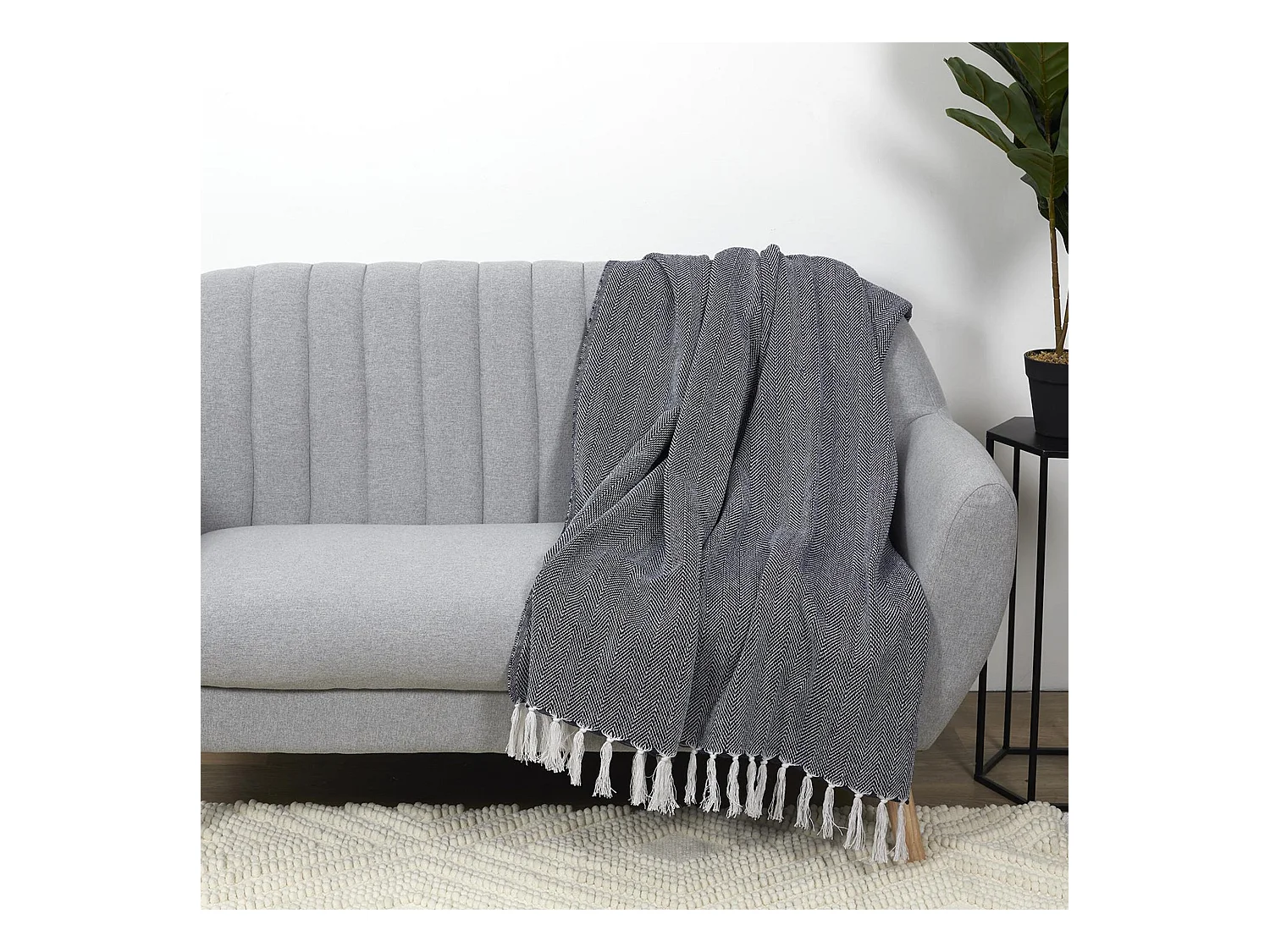 Jeté de canapé chevrons 120x150 cm ZIGZAG Blanc/Bleu