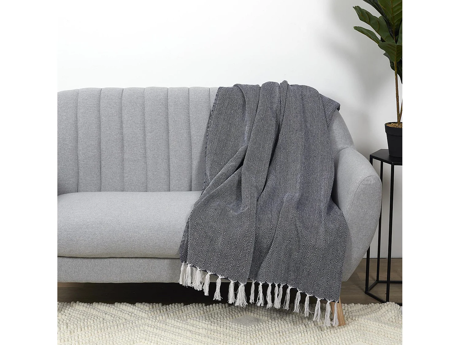 Jeté de canapé chevrons 120x150 cm ZIGZAG Blanc/Bleu