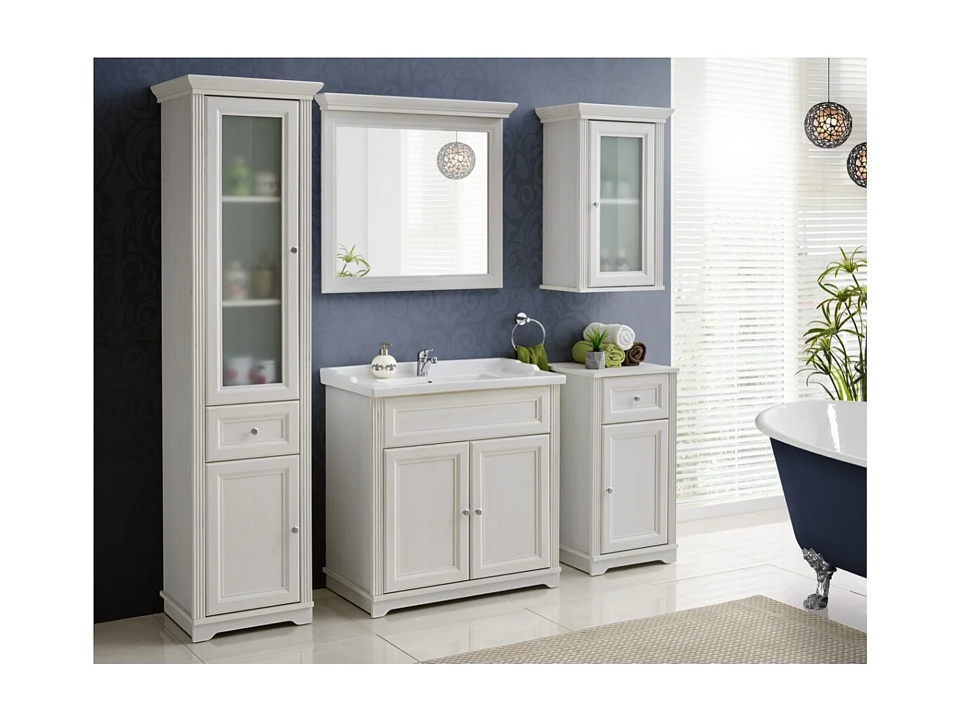 Miroir salle de bain blanc 76x76 cm cadre épais 11 cm design