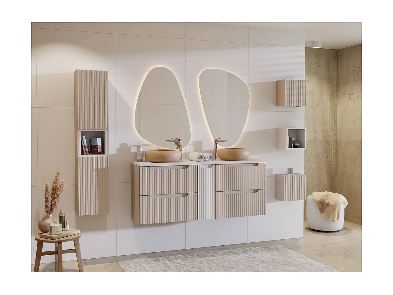 Miroir salle de bain LED asymétrique 80x57 cm design moderne