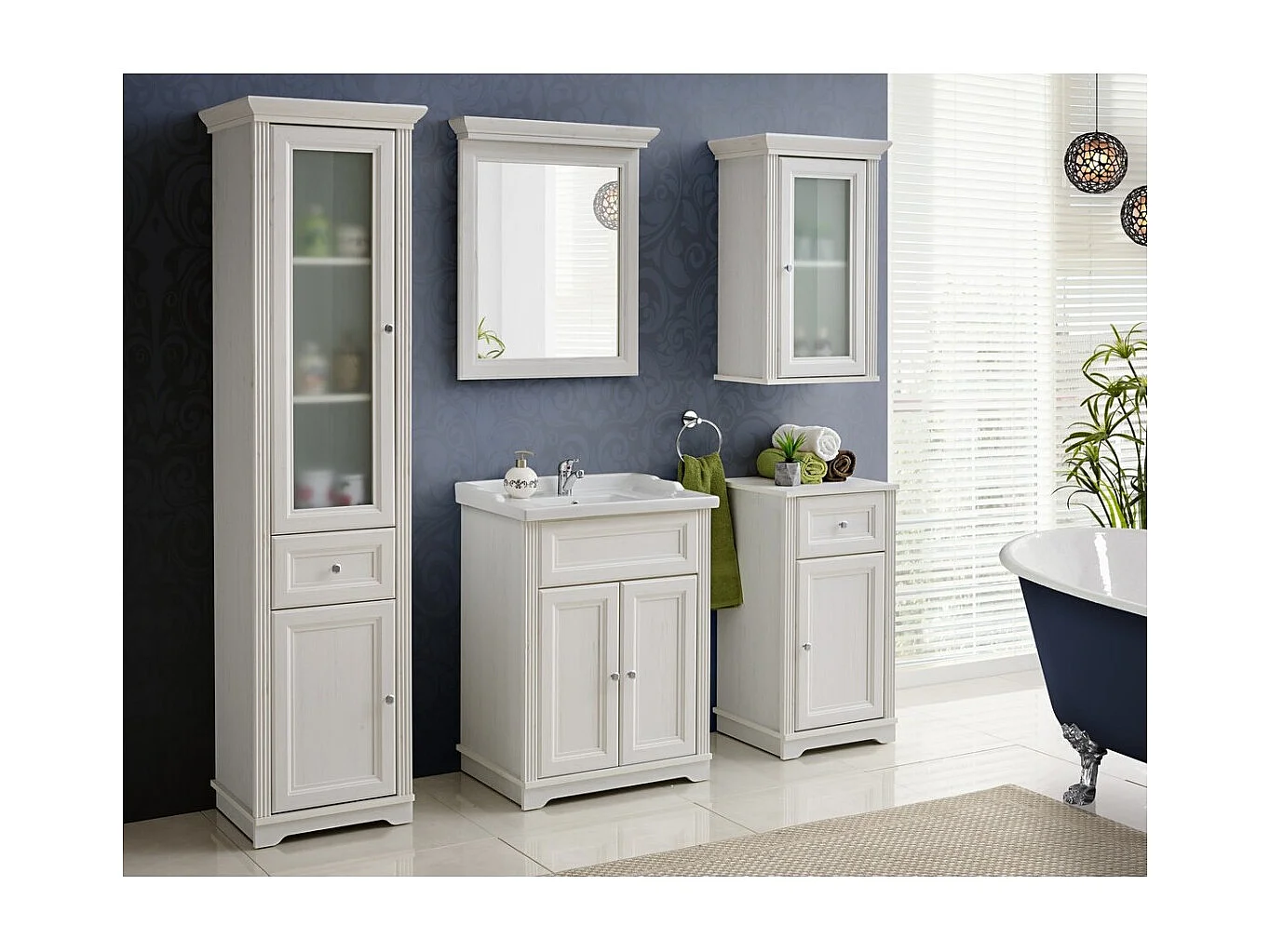 Miroir salle de bain blanc 76x65 cm cadre épais 11 cm design