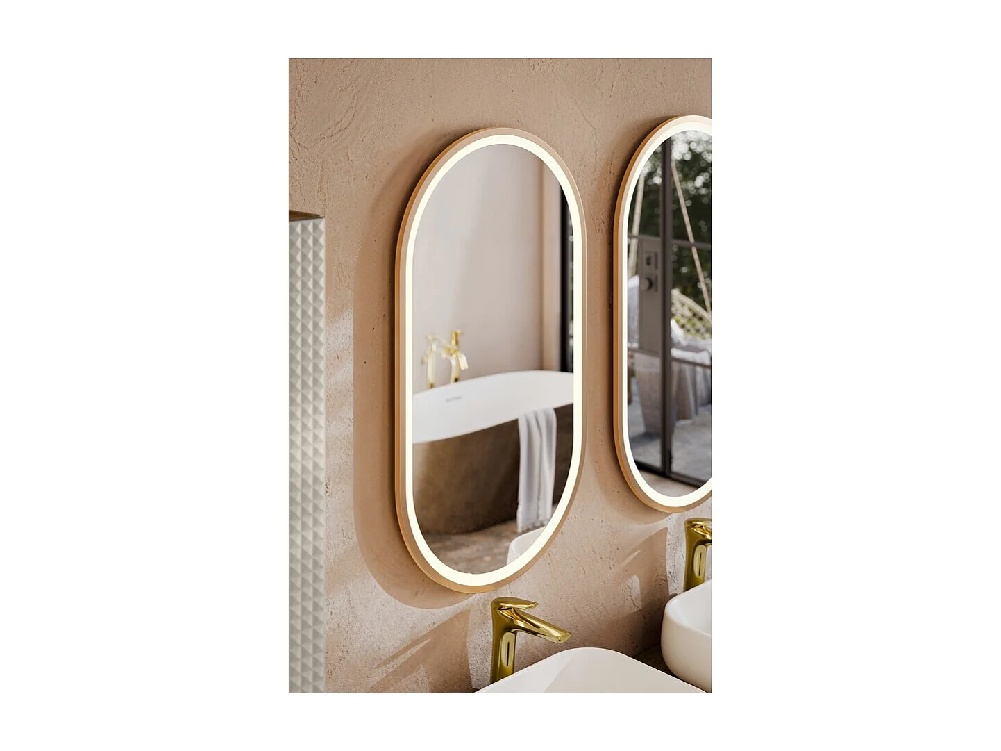 Miroir salle de bain LED doré ovale 90x50 cm design