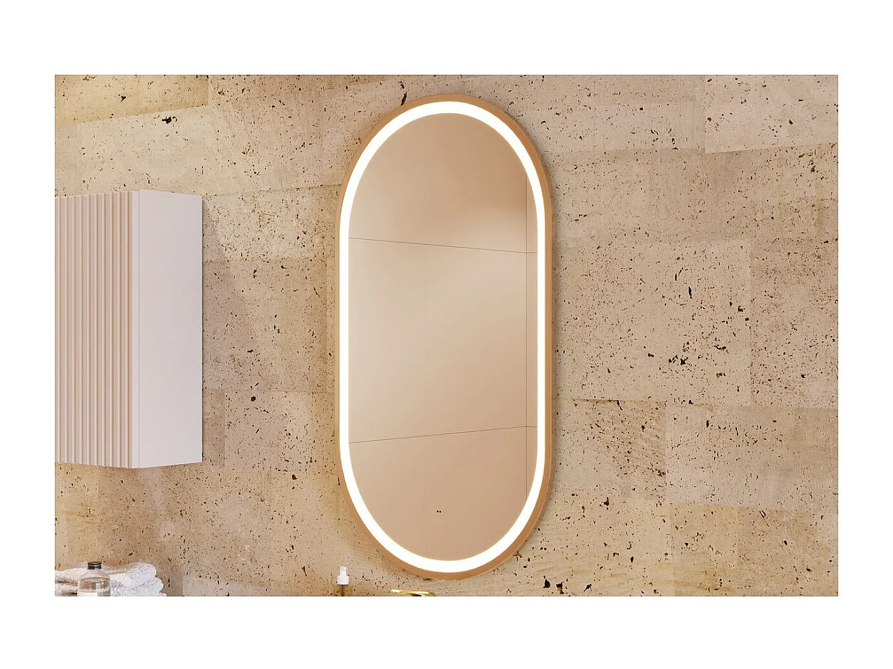 Miroir salle de bain LED doré ovale 90x50 cm design