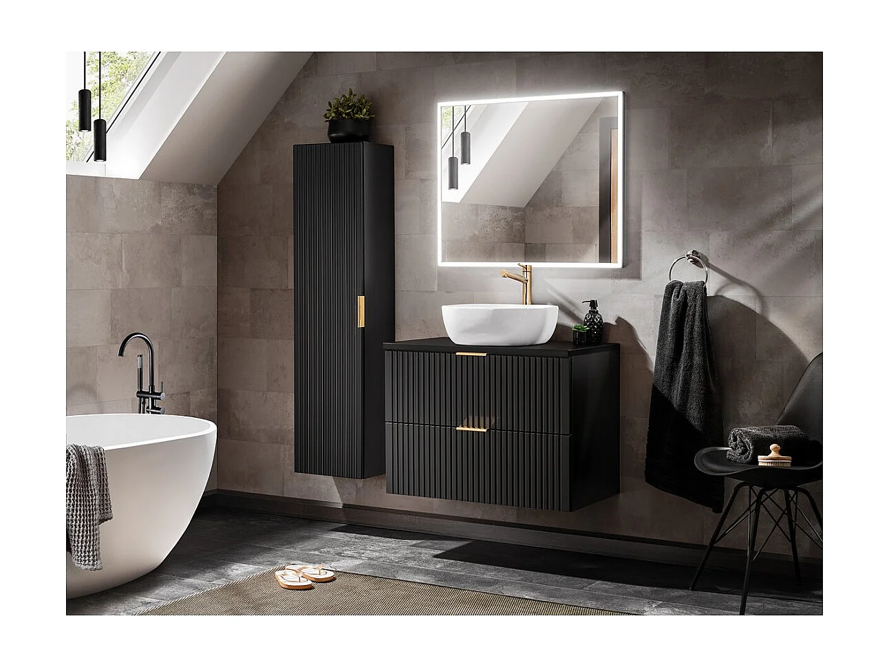 Miroir salle de bain LED rectangulaire graphite 83x68 cm design