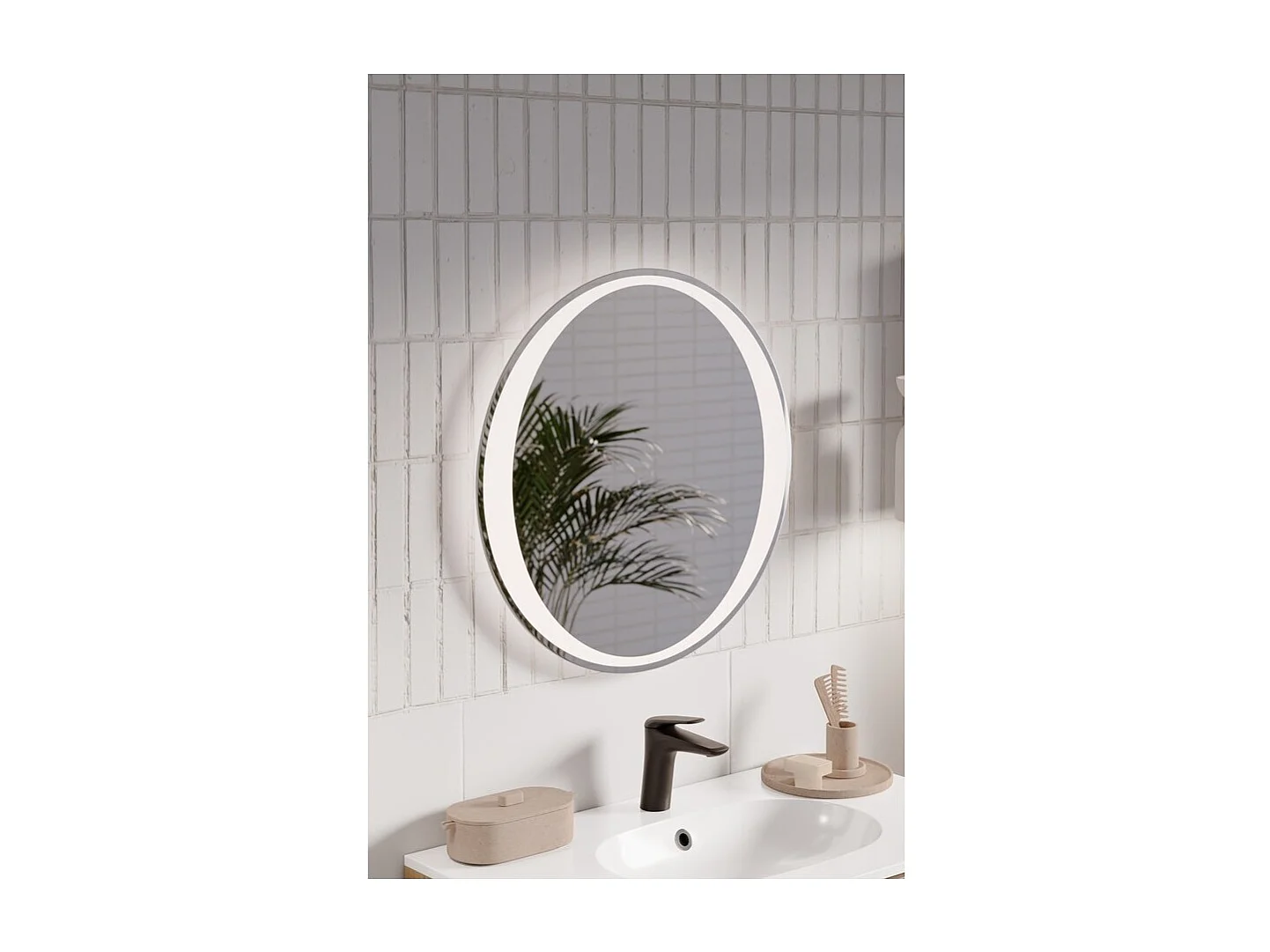 Miroir salle de bain LED rond 60 cm rétroéclairage blanc design