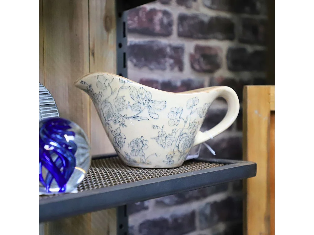 Saucier décoratif Fleurs Bleues 24 x 12.5 x 14 cm