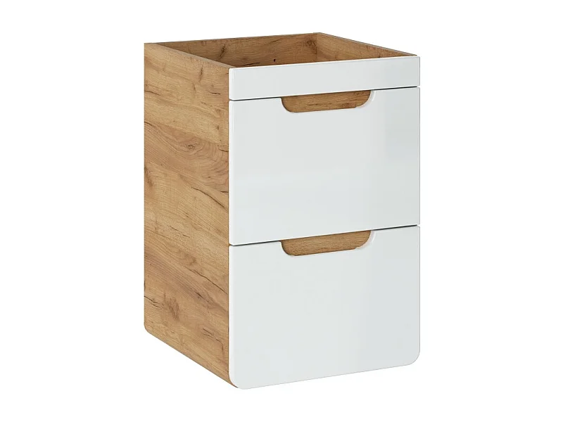 Mobile sottolavabo ERBANO – Rovere chiaro e bianco lucido – 40x59 cm – 2 cassetti – Da appendere
