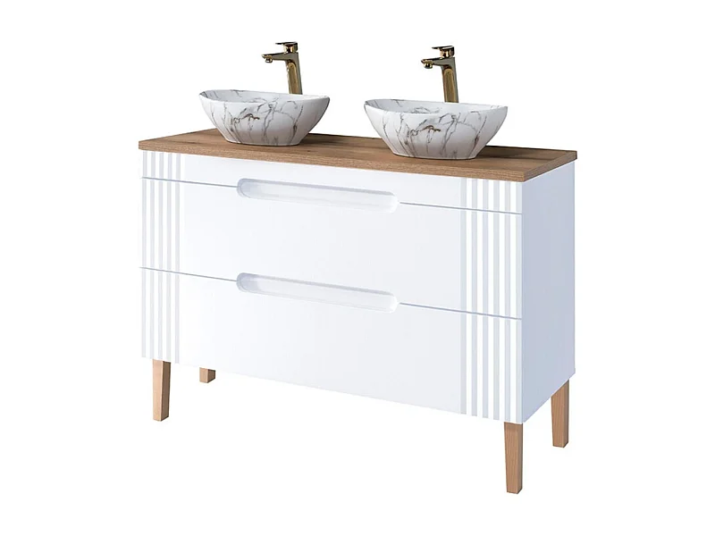 Ensemble FIDJI : meuble sous vasque 120cm + plan pour vasque + 2 vasques à poser asymétrique aspect marbre + pieds