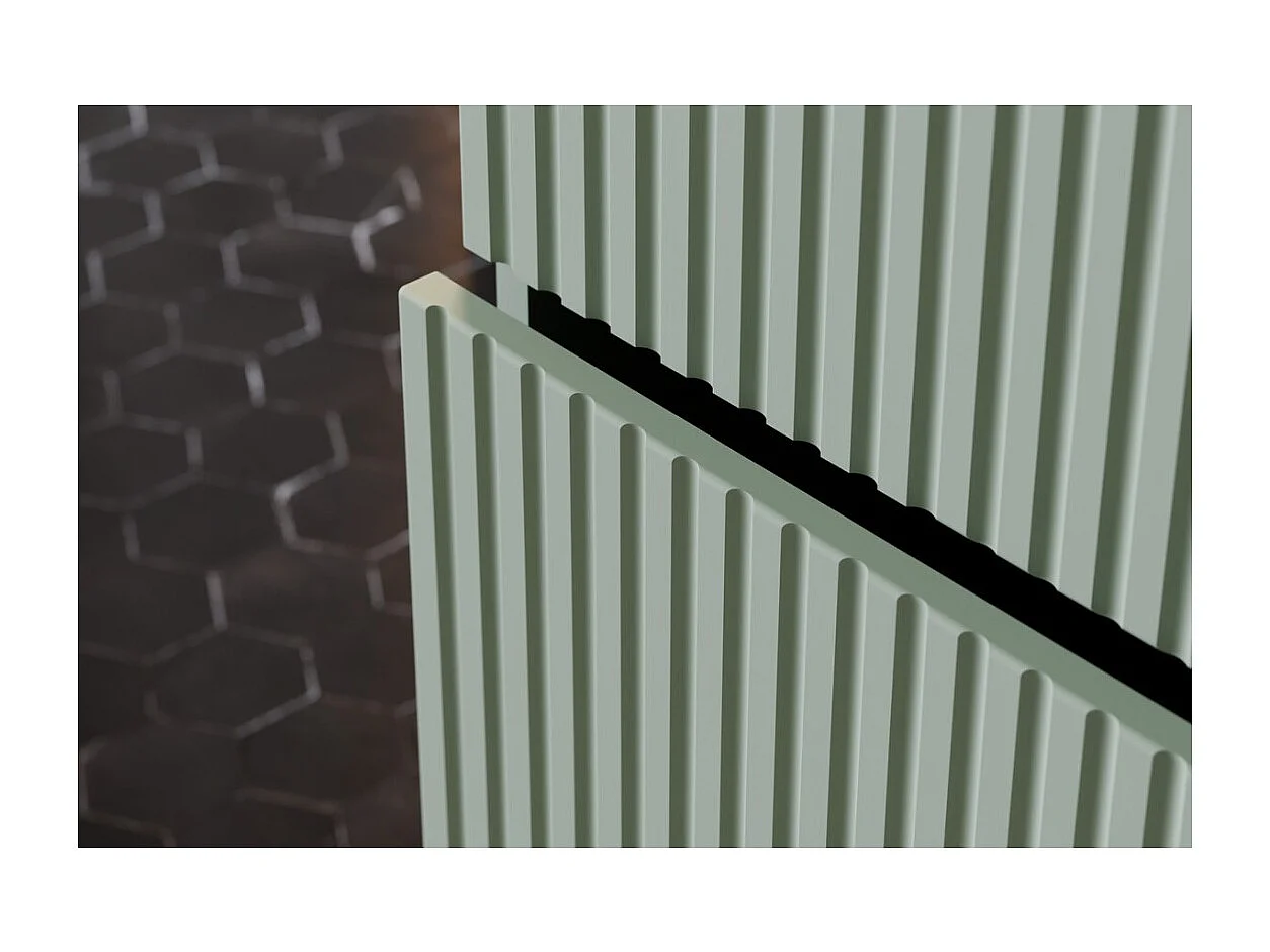 Ensemble ELVINA 80cm : meuble sous vasque à tiroirs + plan pour vasque vert sauge gris + vasque à poser rainurée blanche