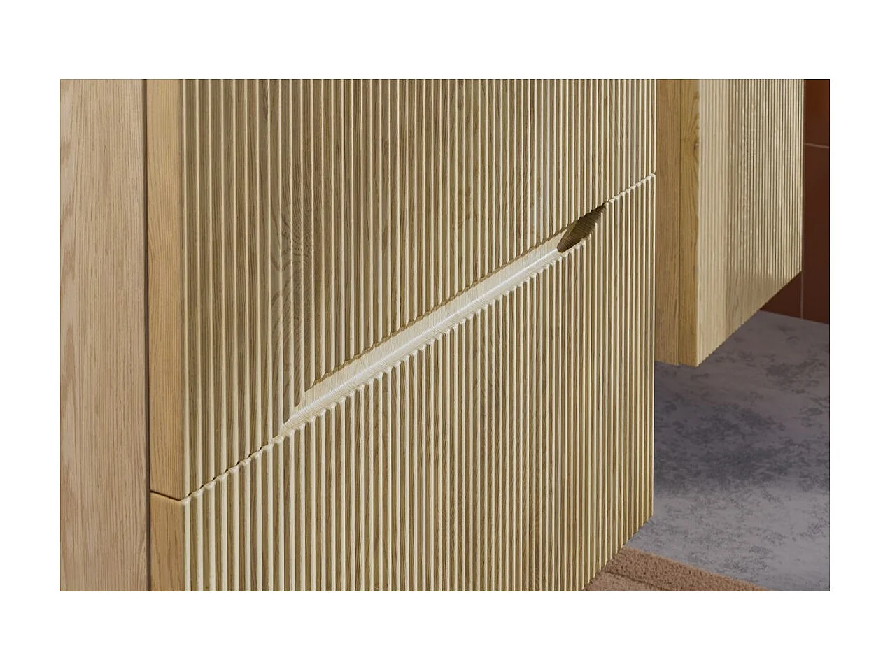 Ensemble de salle de bain NATURA 60cm : meuble sous vasque + plan pour vasque + vasque à poser ronde verte kaki rainurée