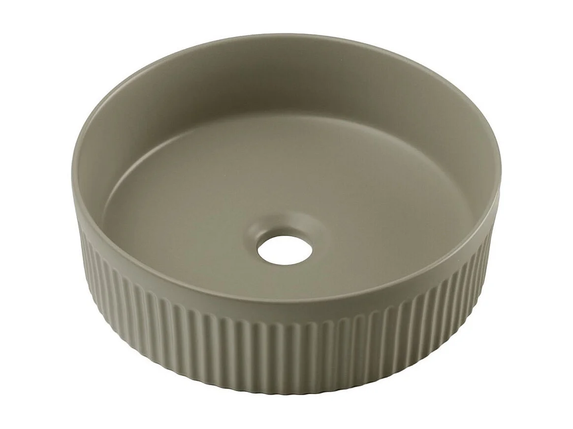 Ensemble de salle de bain NATURA 60cm : meuble sous vasque + plan pour vasque + vasque à poser ronde verte kaki rainurée