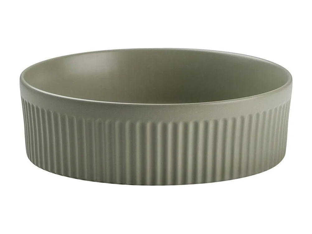 Ensemble de salle de bain NATURA 60cm : meuble sous vasque + plan pour vasque + vasque à poser ronde verte kaki rainurée