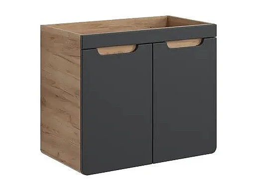 Mobile sottolavabo ERBANO – 2 ante – 70 cm – Rovere chiaro e grigio antracite – Design sospeso