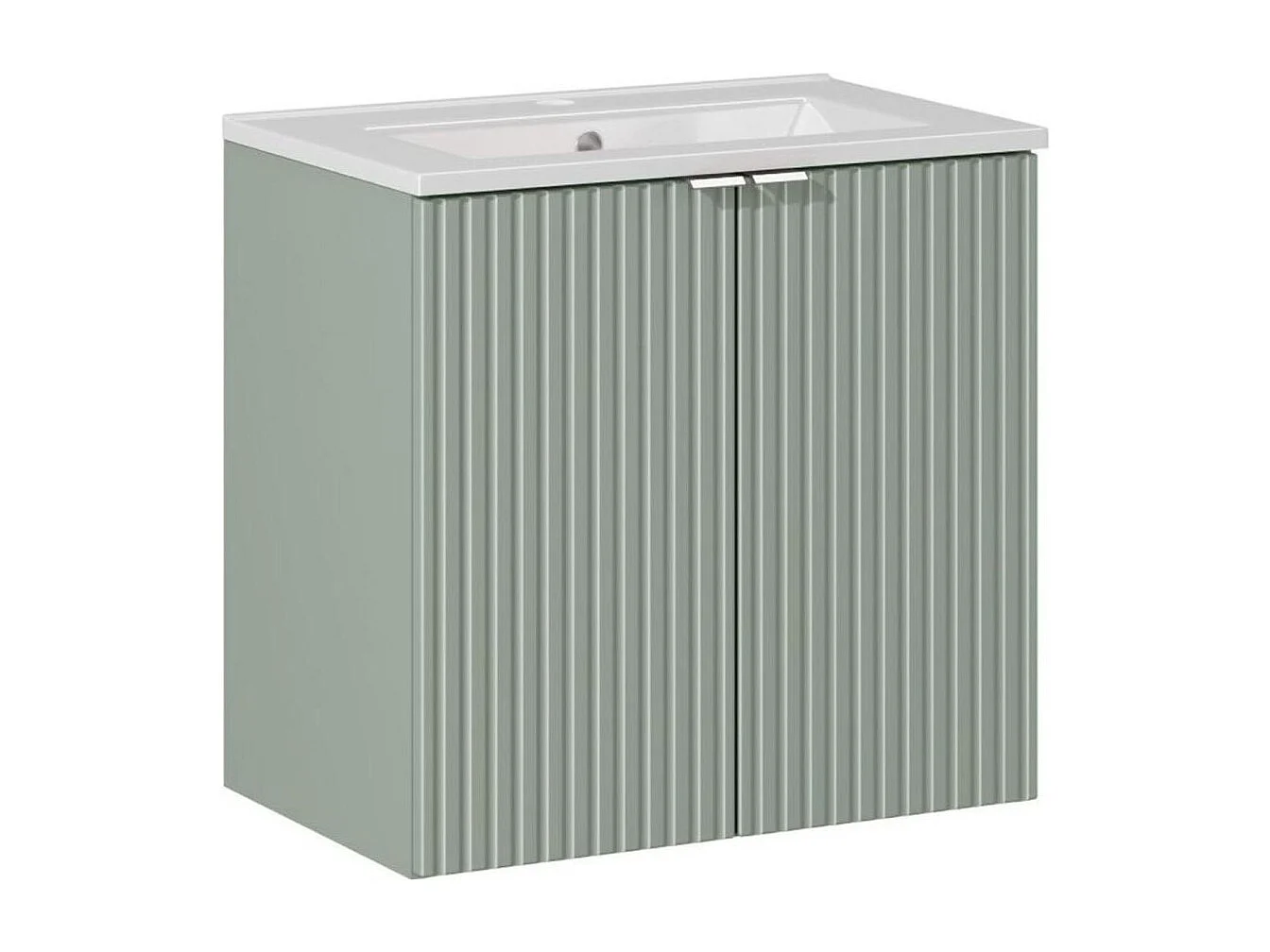 Ensemble de salle de bain ELVINA 60cm : meuble sous vasque à placards vert sauge gris + vasque encastrée blanche