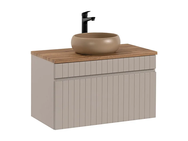 Ensemble de salle de bain ICON : meuble sous vasque 80cm cachemire + plan pour vasque + vasque à poser ronde