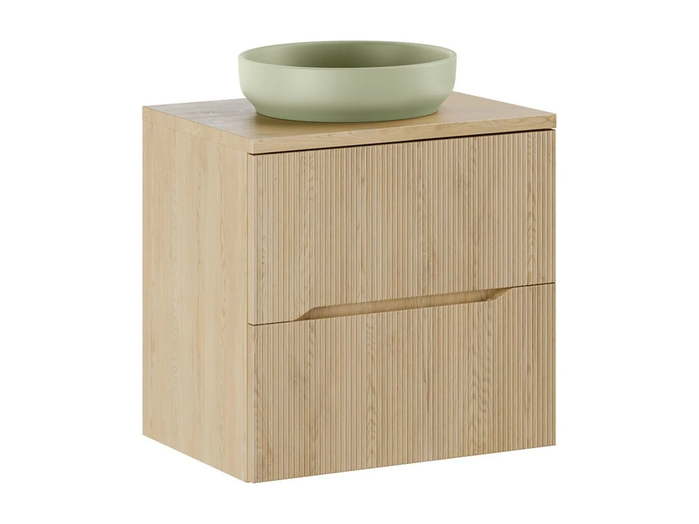 Ensemble de salle de bain suspendu NATURA 60cm : meuble sous vasque + plan pour vasque + vasque à poser ronde verte