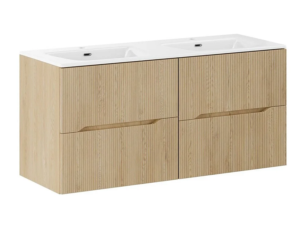 Ensemble de salle de bain suspendu NATURA 155cm : meubles sous vasque 60cm + double vasque encastrée