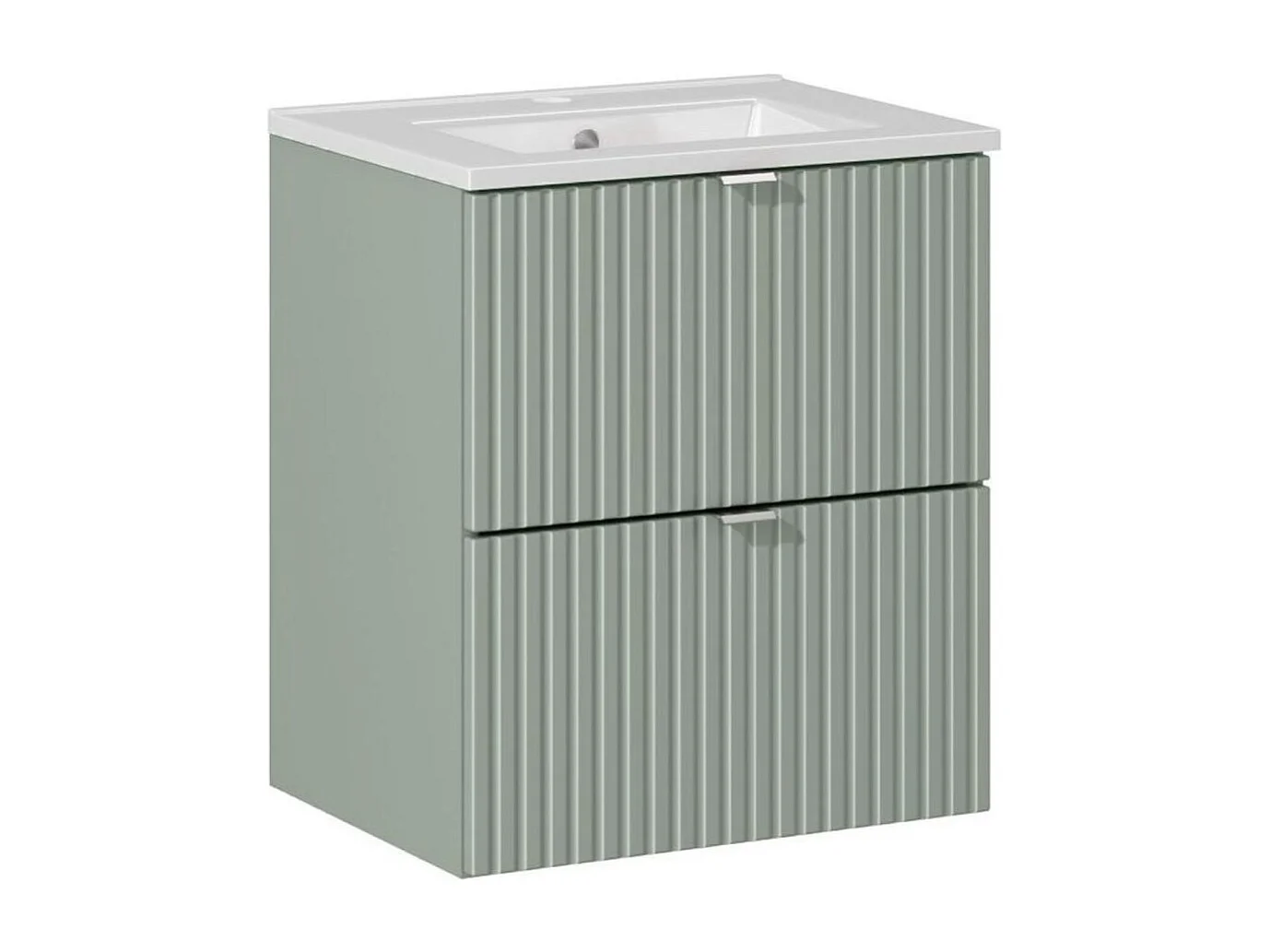 Ensemble ELVINA 50cm : meuble sous vasque à tiroirs vert sauge gris + vasque à encastrer en céramique blanche