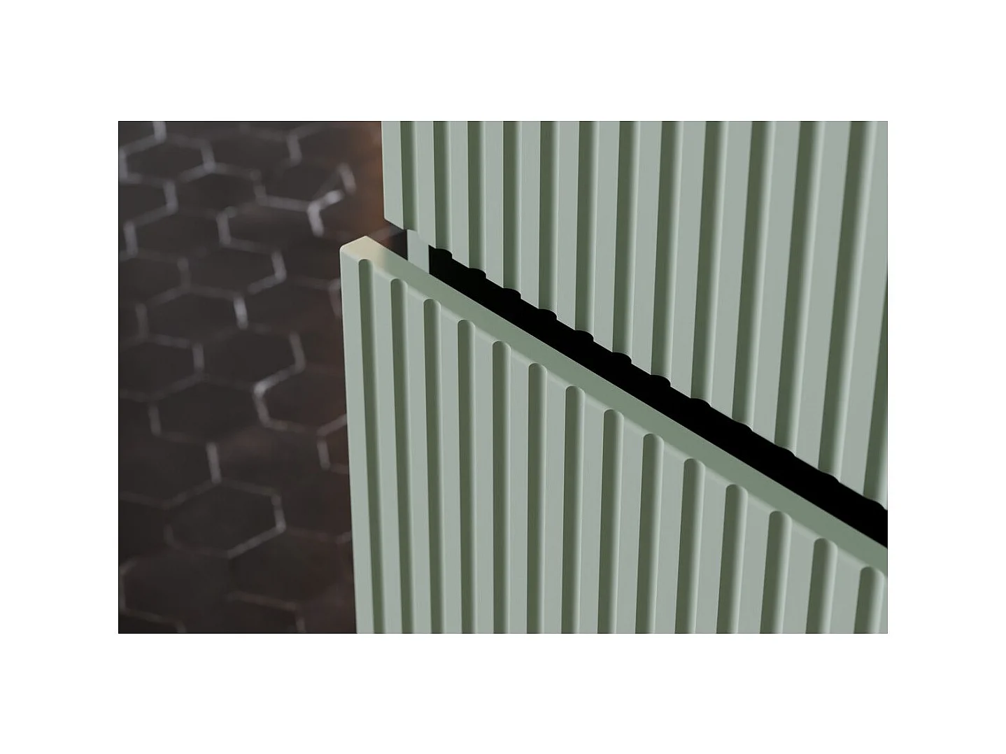 Ensemble de salle de bain ELVINA 60cm : meuble sous vasque à tiroirs vert sauge gris + plan pour vasque aspect bois foncé