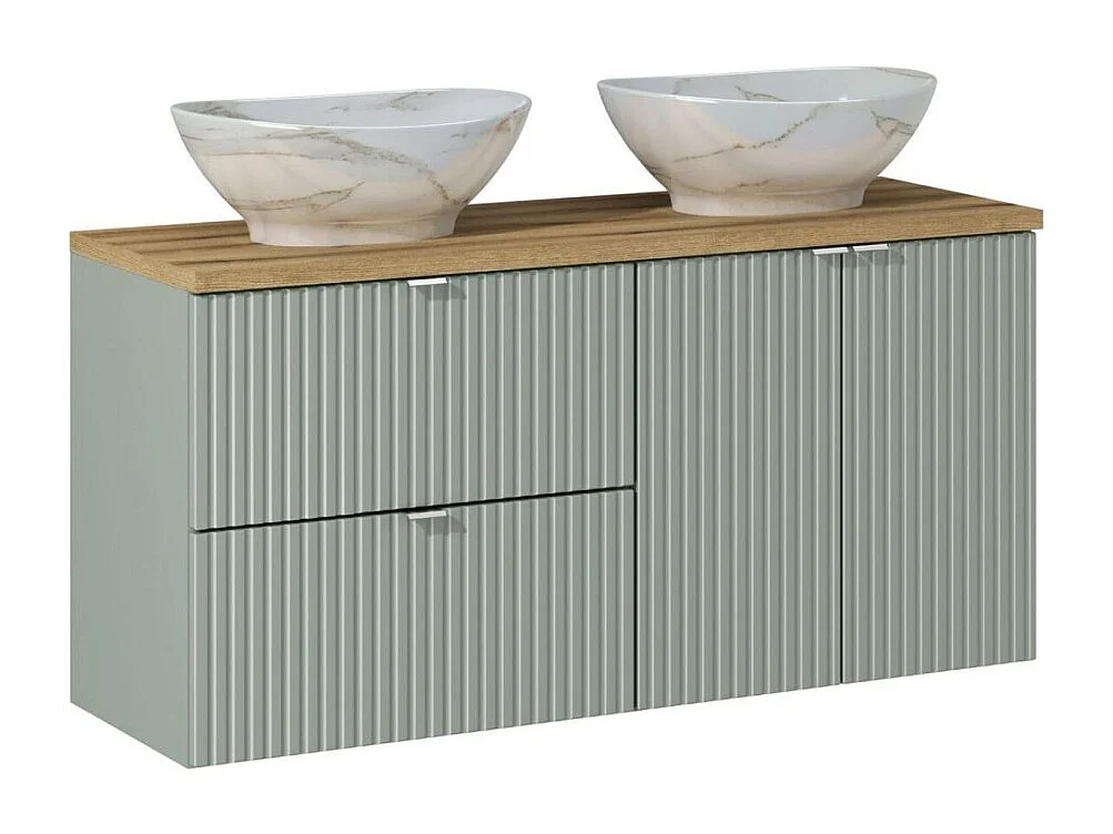 Ensemble ELVINA 120cm : meubles sous vasque à tiroirs et placards + plan pour vasque + deux vasque à poser marbrée