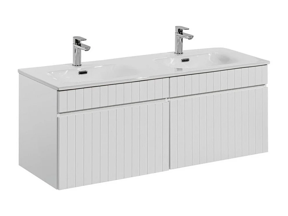 Ensemble ICON blanc : meubles sous vasque 120cm + double vasque encastrée en céramique blanche
