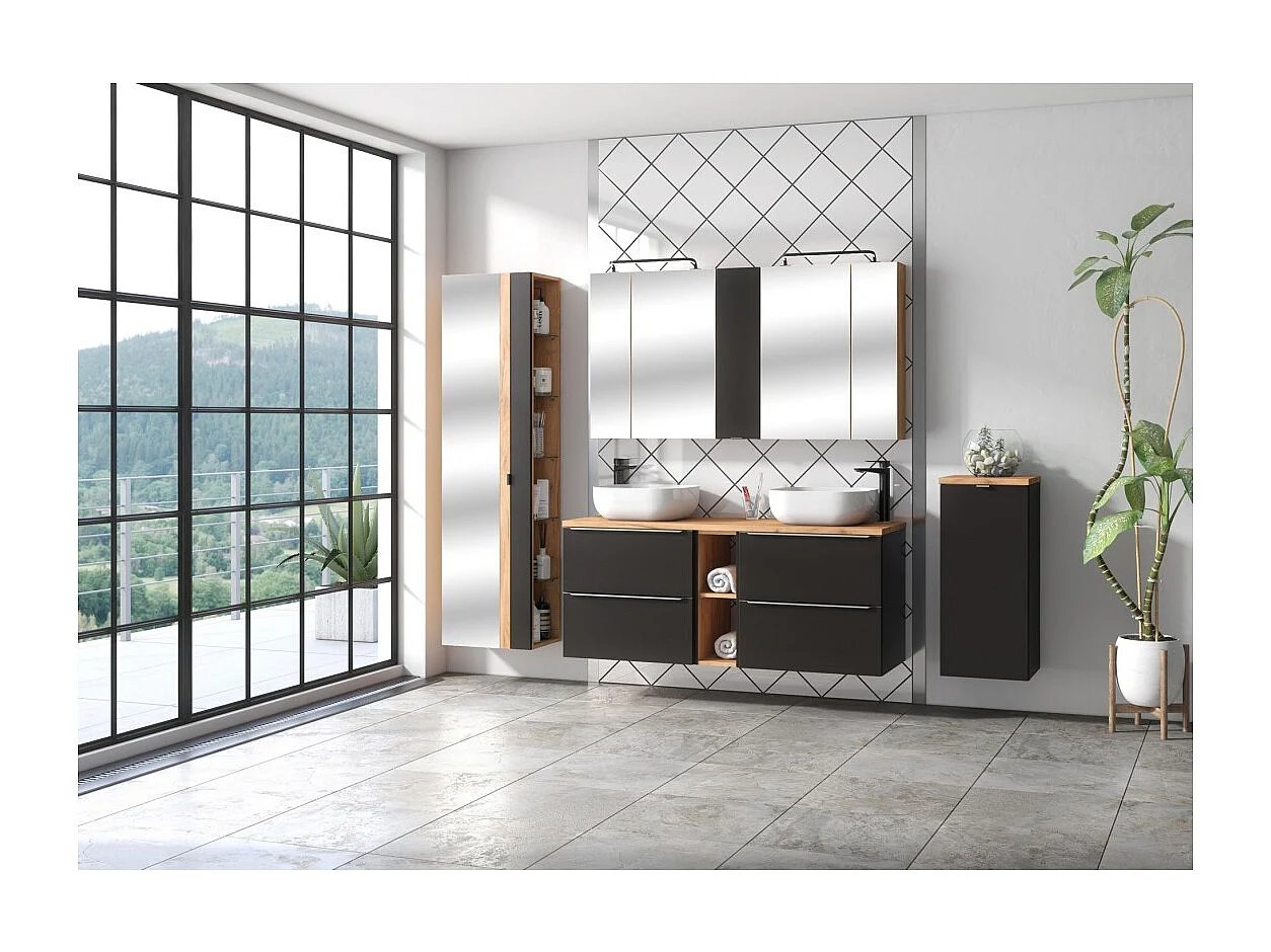 Mobile sottolavabo NALYA 60 cm – Grigio antracite e rovere chiaro – Design moderno