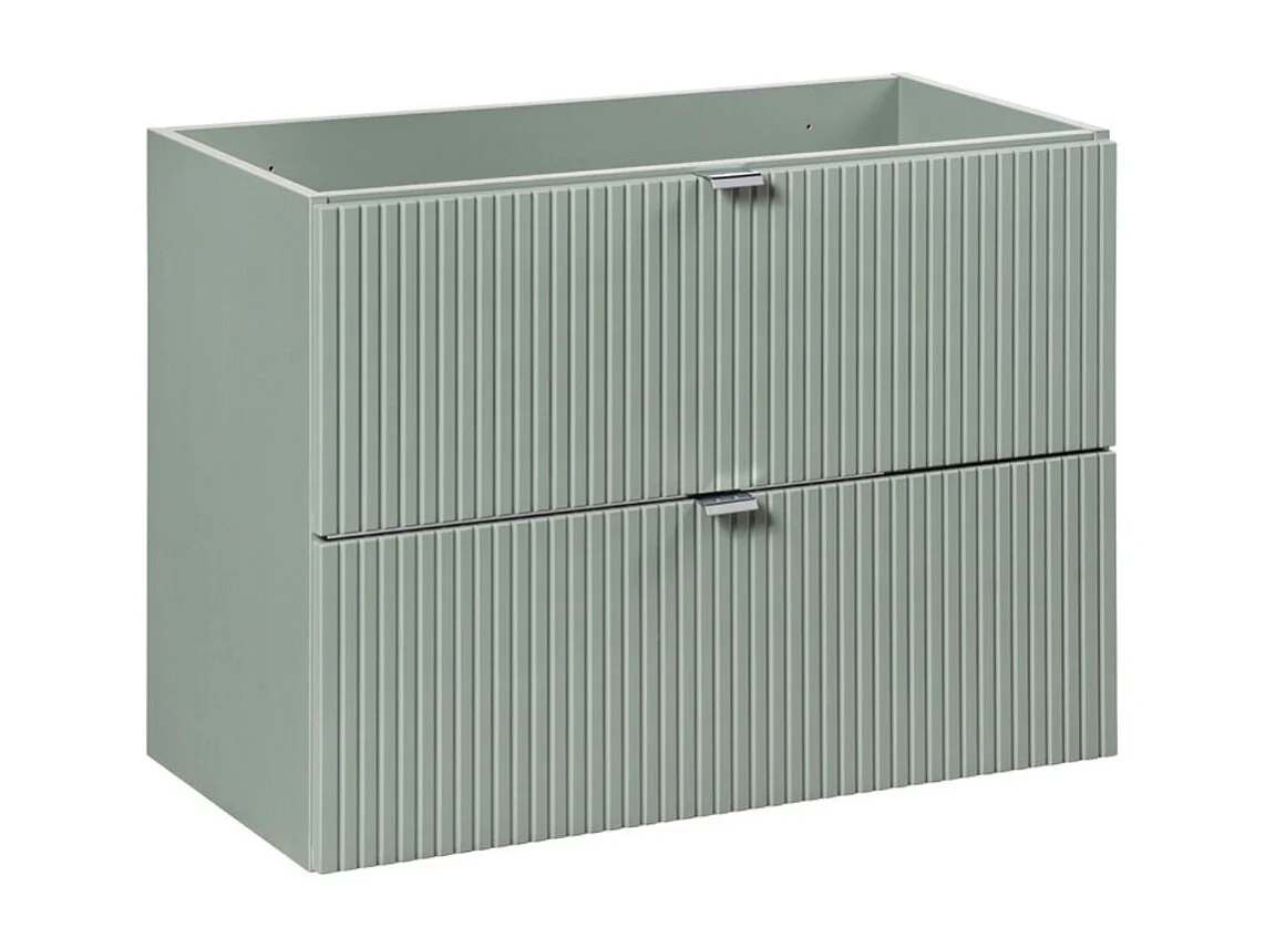 Ensemble de salle de bain suspendu ELVINA 80cm : meuble sous vasque à tiroirs vert sauge gris + vasque encastrée blanche