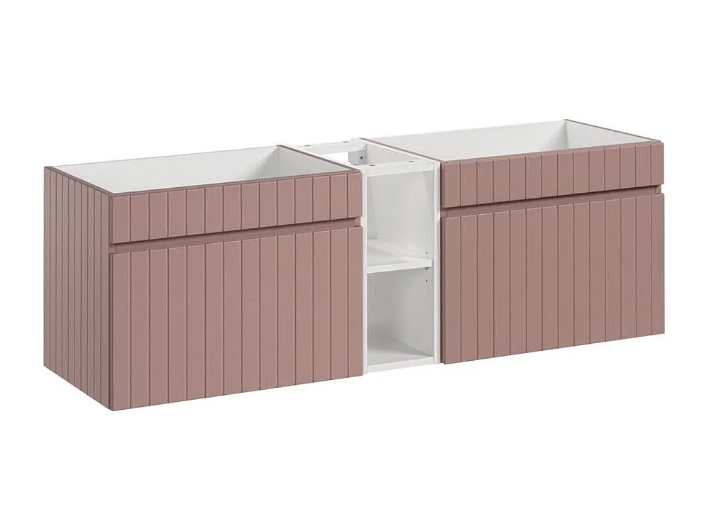 Ensemble de salle de bain ICON : meubles sous vasque 140cm rose poudré avec niches visibles blanches