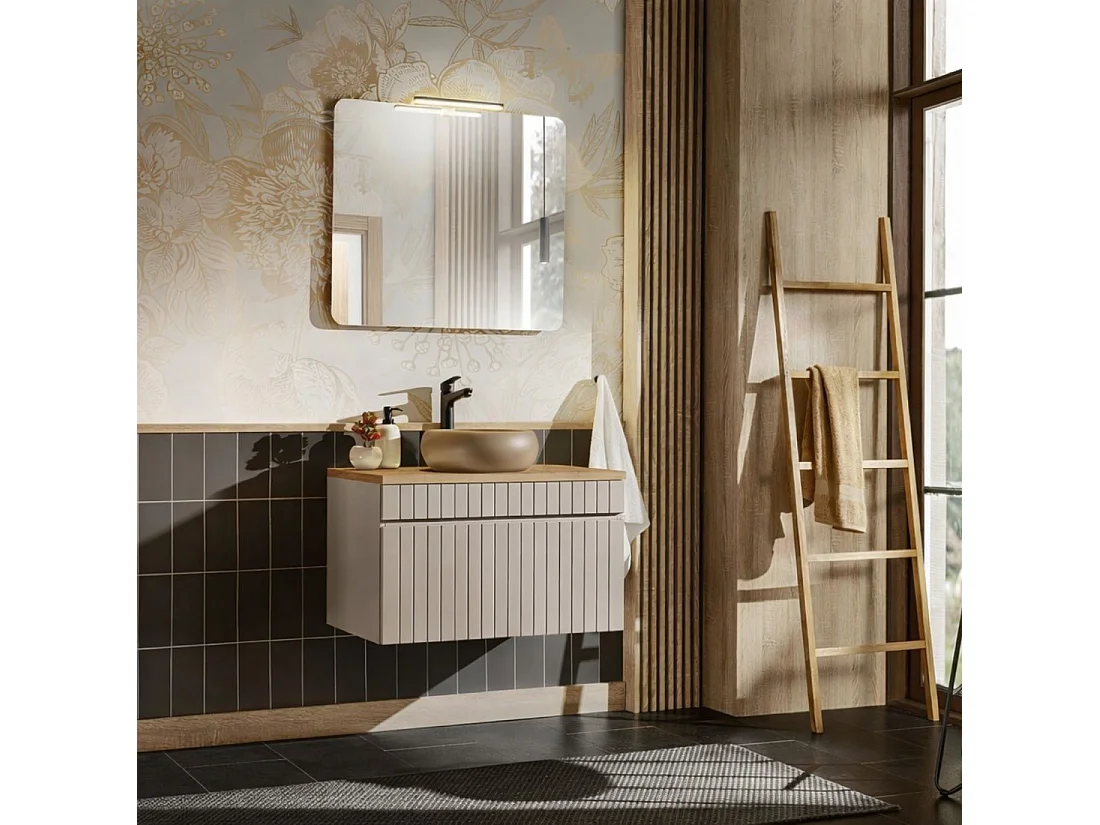 Ensemble de salle de bain ICON : meuble sous vasque 80cm cachemire + plan pour vasque aspect bois