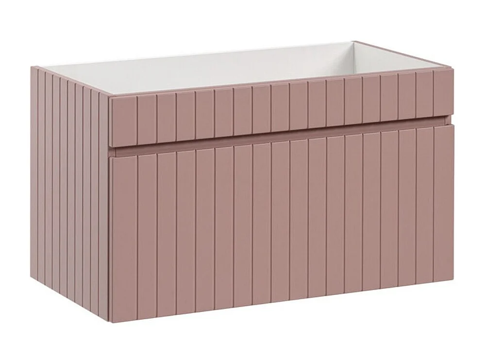 Ensemble ICON : meubles sous vasque 180cm rose poudré avec niches visibles blanche + plan pour vasque blanc