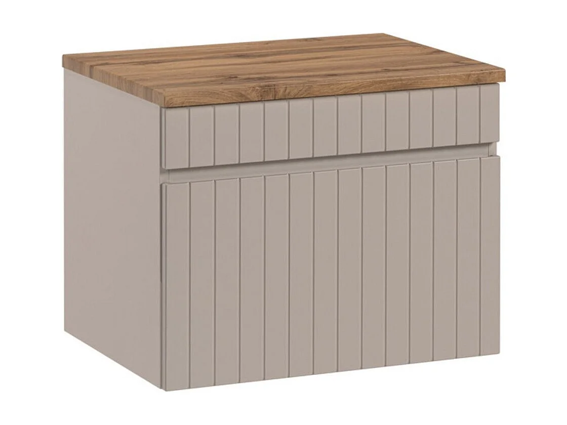 Ensemble de salle de bain ICON : meuble sous vasque 60cm cachemire + plan pour vasque aspect bois