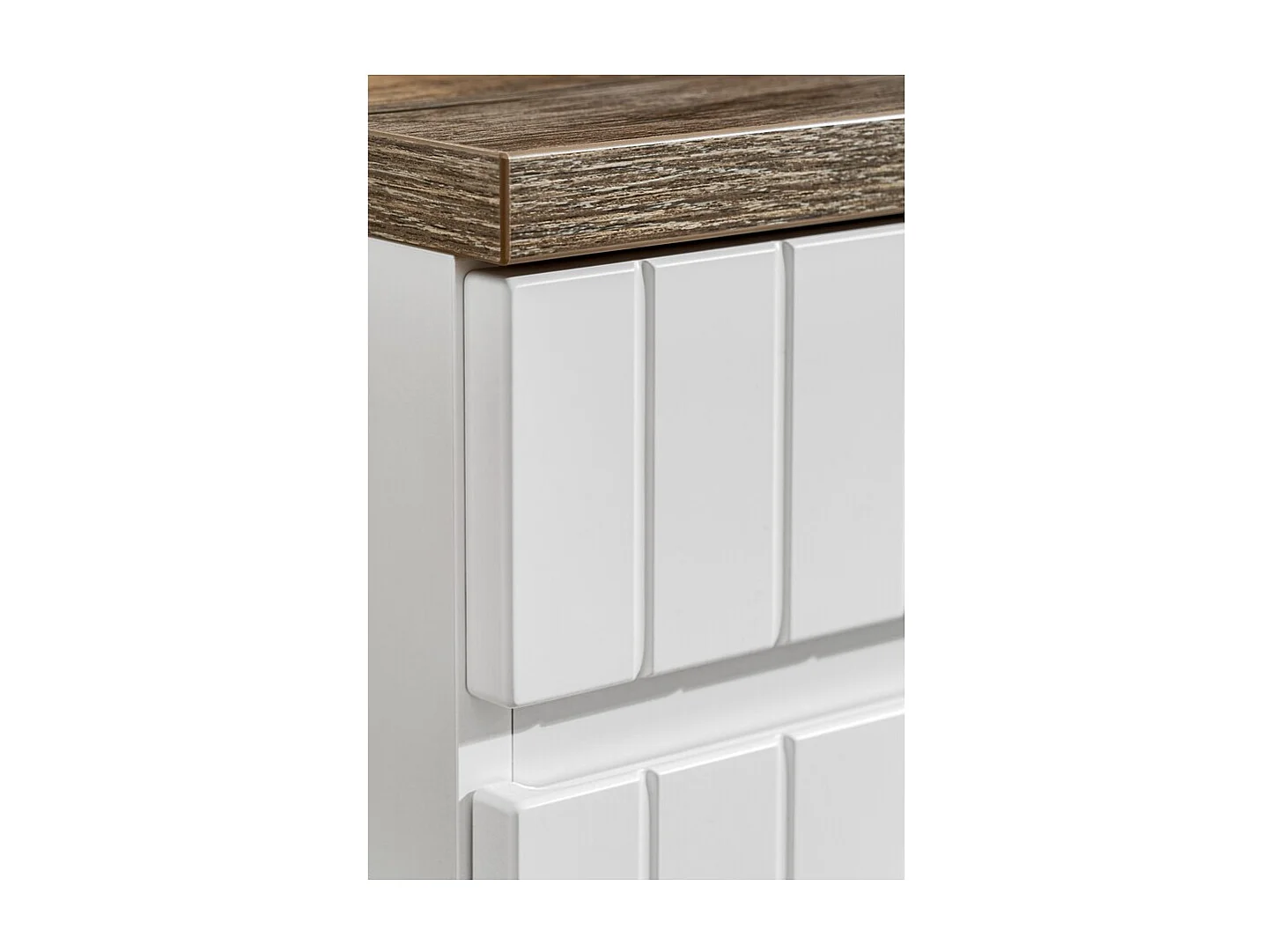 Ensemble ICON blanc : meuble sous vasque 80cm + plan pour vasque aspect bois foncé + vasque à poser blanche