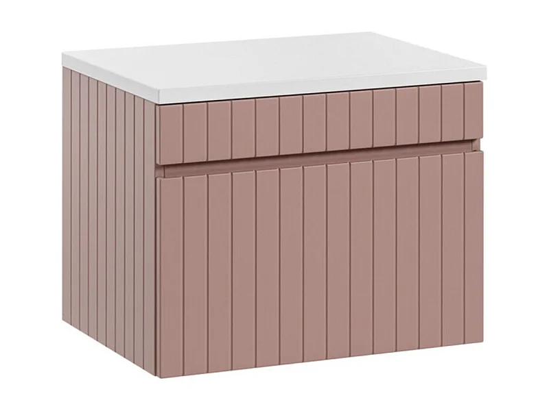 Ensemble de salle de bain ICON : meuble sous vasque 60cm rose poudré + plan pour vasque blanc