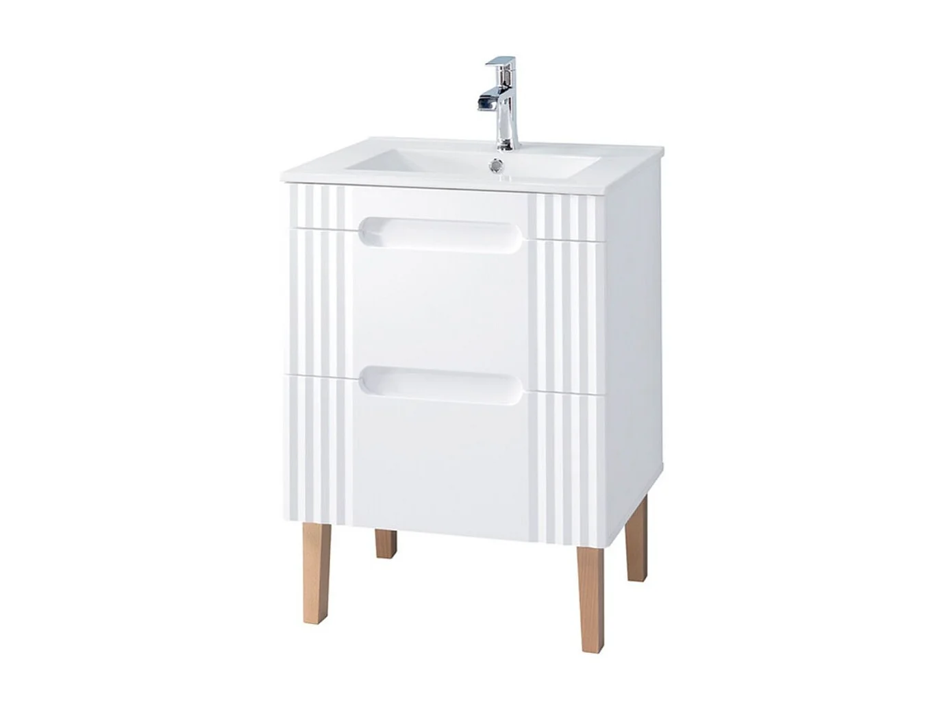 Ensemble de salle de bain FIDJI : meuble sous vasque 60cm + vasque à encastrer blanche + siphon + pieds