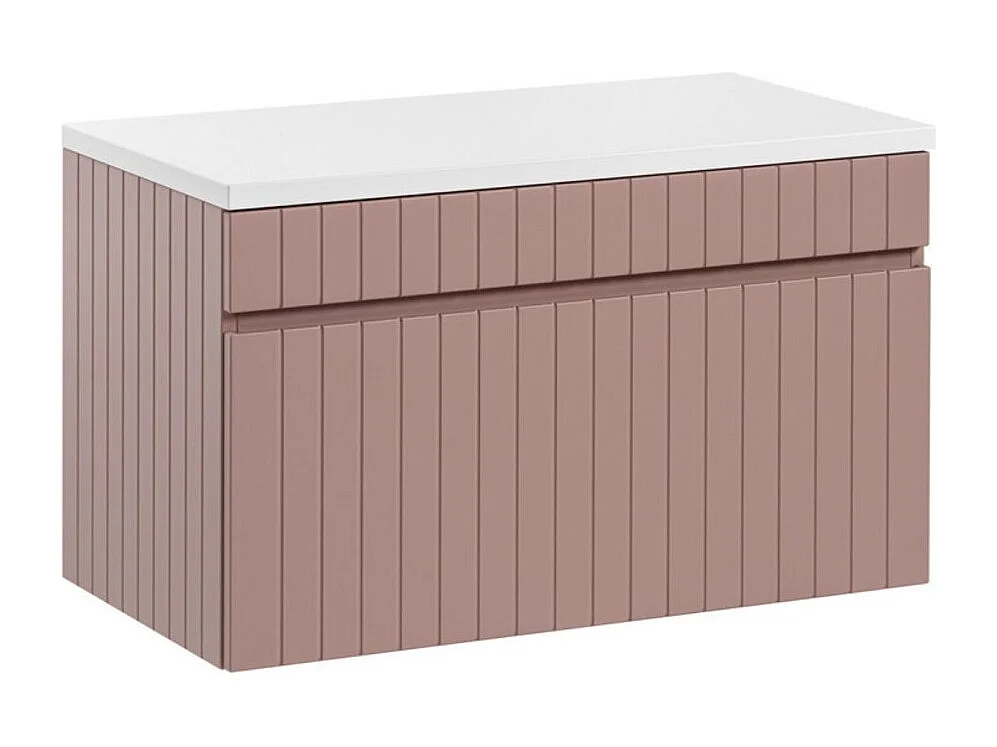 Ensemble de salle de bain ICON : meuble sous vasque 80cm rose poudré + plan pour vasque blanc