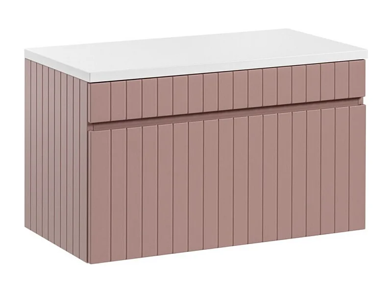 Ensemble de salle de bain ICON : meuble sous vasque 80cm rose poudré + plan pour vasque blanc