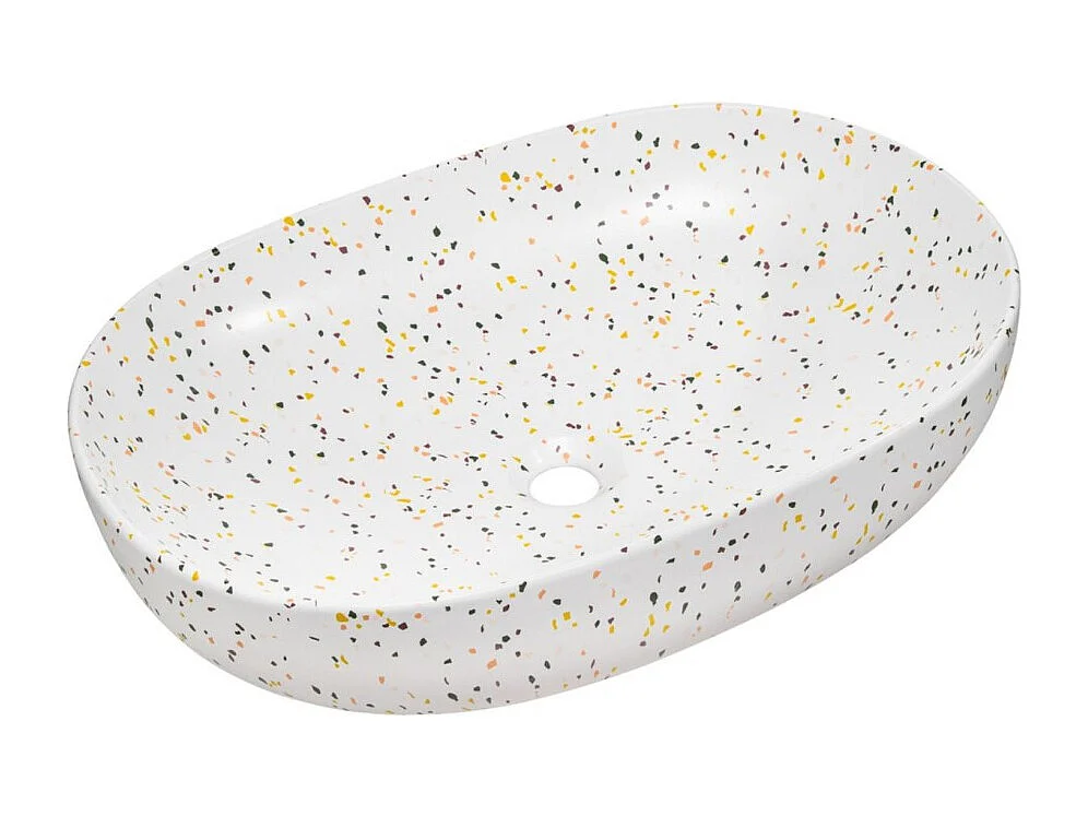 Ensemble ICON : meuble sous vasque 180cm avec niches visibles + 2 vasques à poser ovales mouchetées multicolores