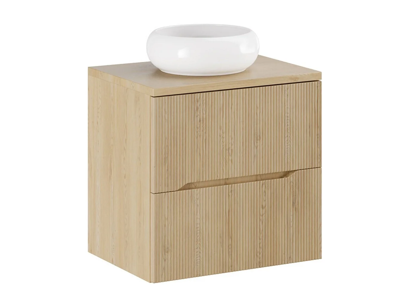 Ensemble de salle de bain suspendu NATURA 60cm : meuble sous vasque + plan pour vasque + vasque à poser ronde blanche